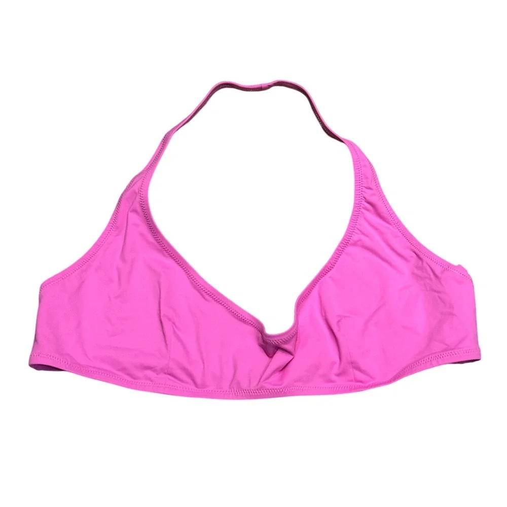 SKIMS Recycled Swim Halter Scoop Bikini Top Neon Orchid Pink 2X NEW